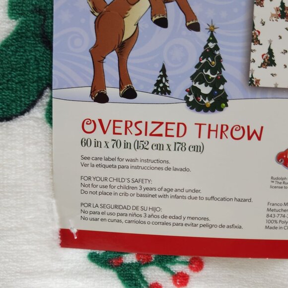 Rudolph Red-Nosed Reindeer Oversized Plush Throw Blanket 60" x 70" Christmas - Picture 6 of 16